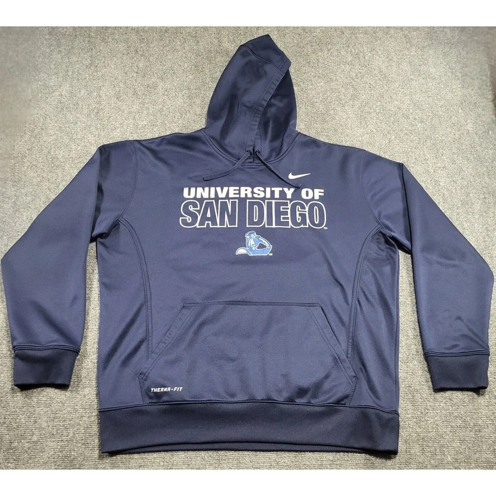 Nike Mens University of San Diego USD Fleece Navy Blue Hoodie XL Extra Large F/S